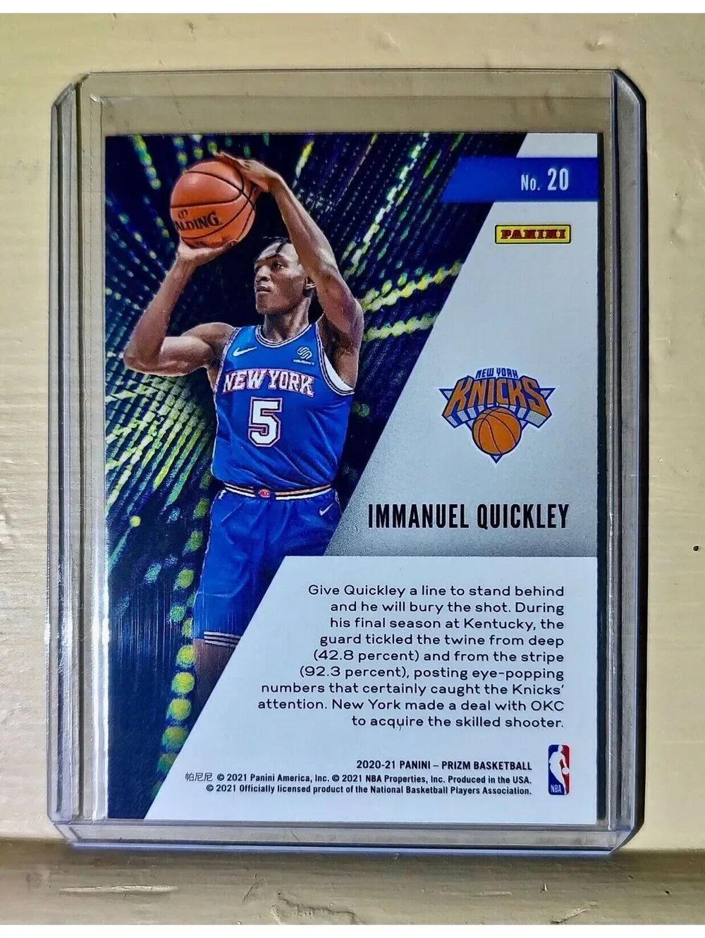 Immanuel Quickley 2020-21 Panini Prizm Instant Impact NBA #20 Rookie Card